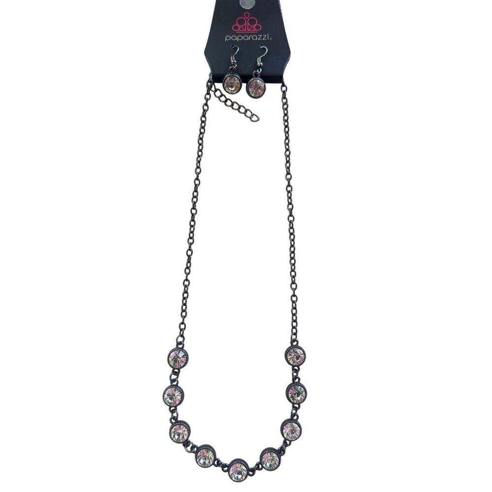 Paparazzi Black Silver Necklace Earrings Set NWT Jewelry